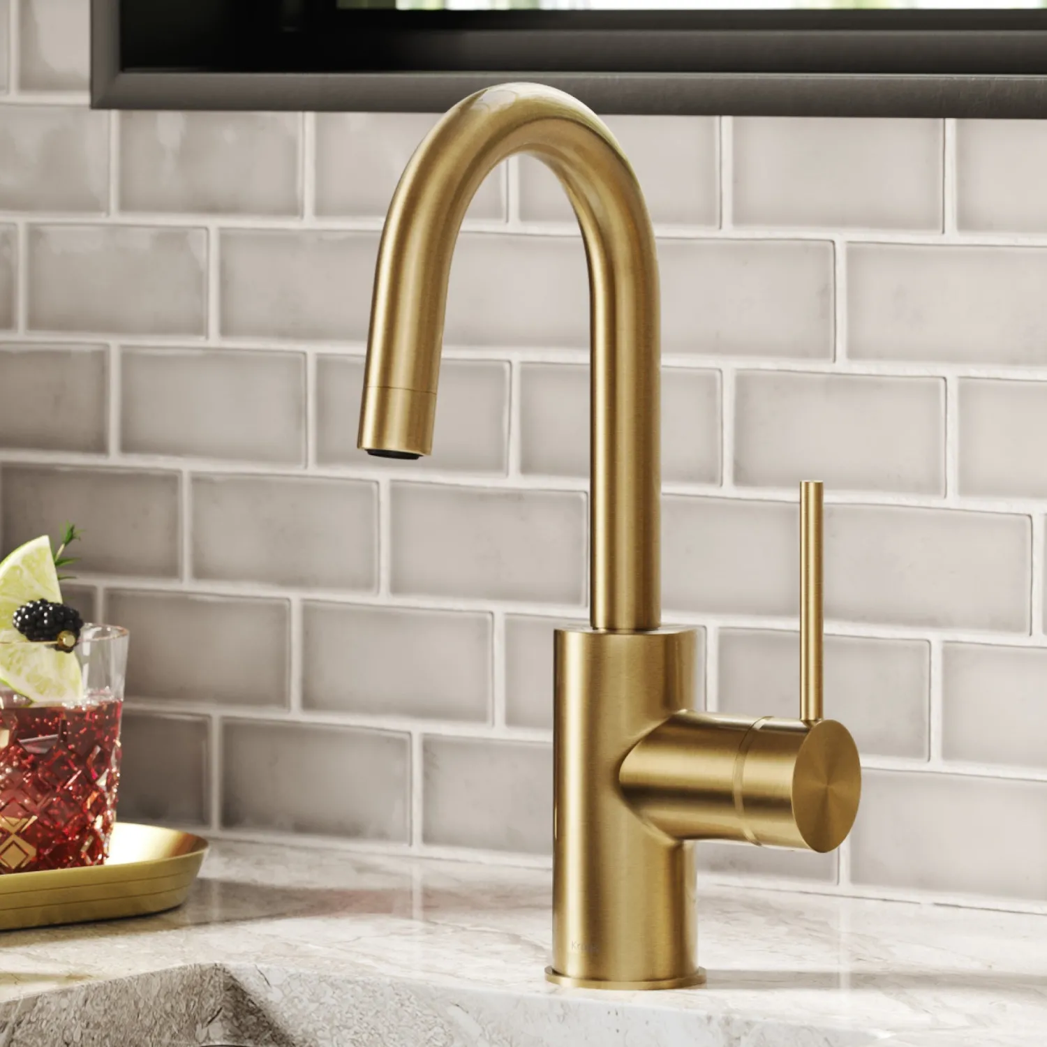 New Oletto Single Handle Kitchen Bar Faucet in Spot Free Antique Champagne Bronze Single Hole|Bar Faucets