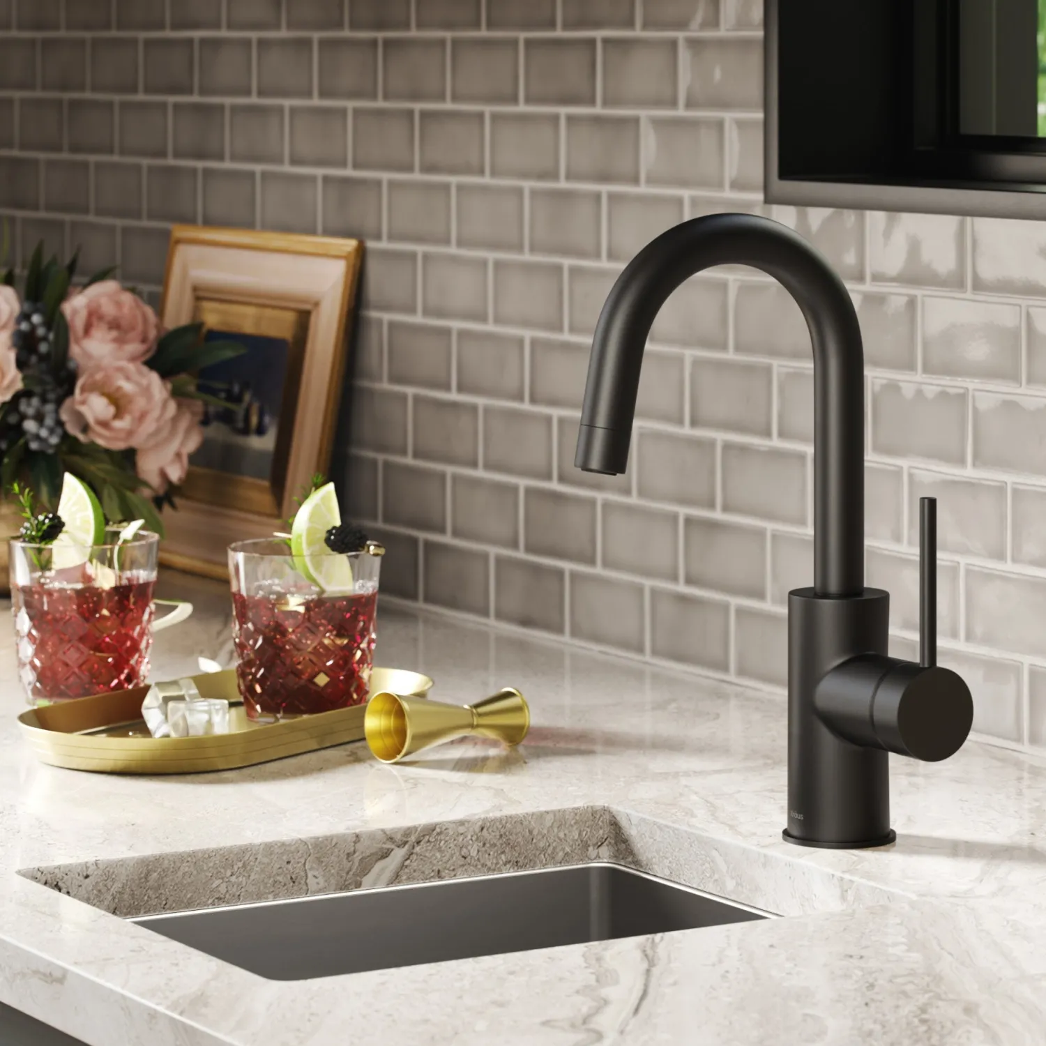 Hot Oletto Single Handle Kitchen Bar Faucet in Matte Black Single Hole|Bar Faucets