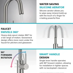 Clearance Oletto Single Handle Kitchen Bar Faucet in Brushed Brass Single Hole|Bar Faucets