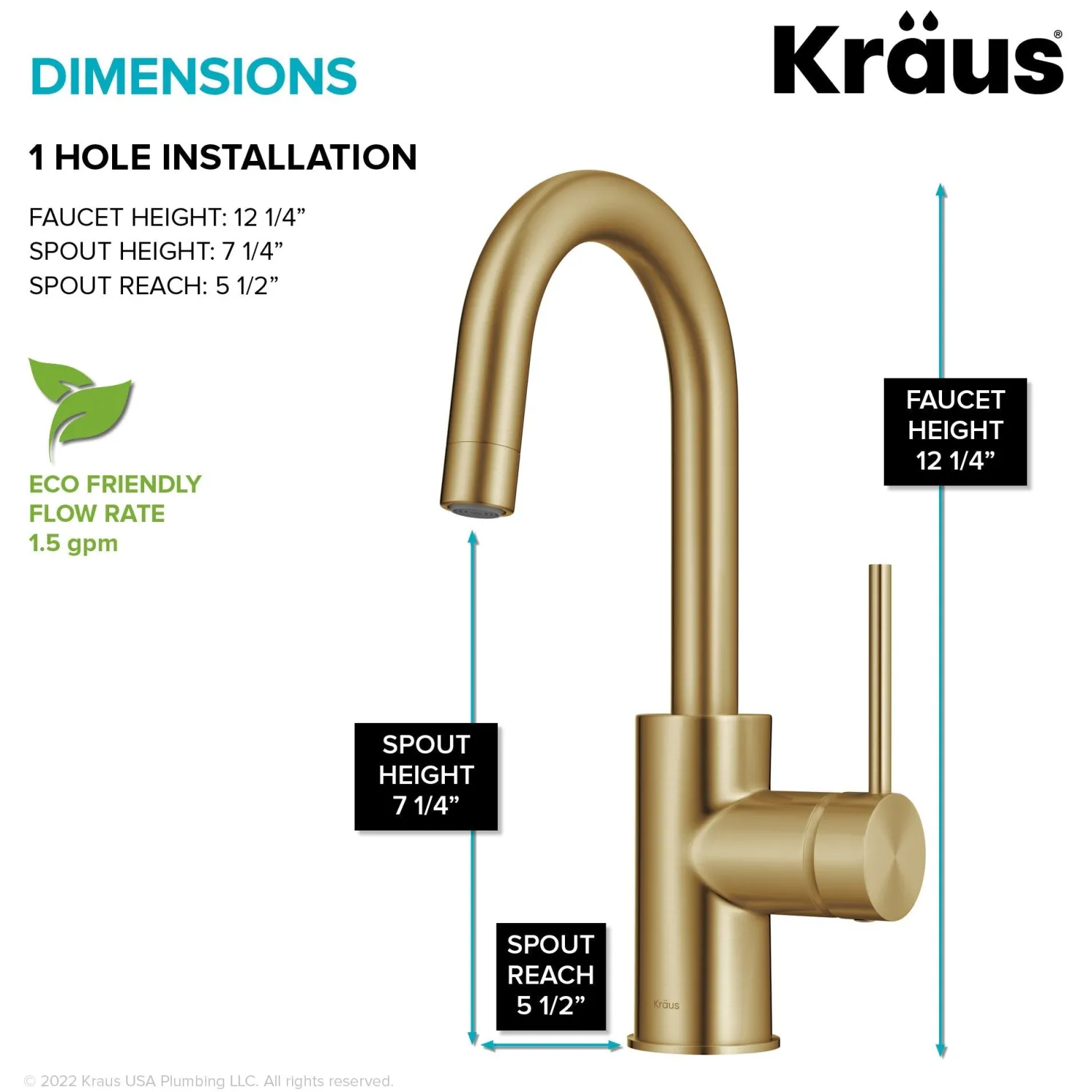 Clearance Oletto Single Handle Kitchen Bar Faucet in Brushed Brass Single Hole|Bar Faucets