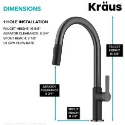Best Oletto Single Handle Matte Black & Black Stainless Steel Pull-Down Kitchen Faucet Single Hole