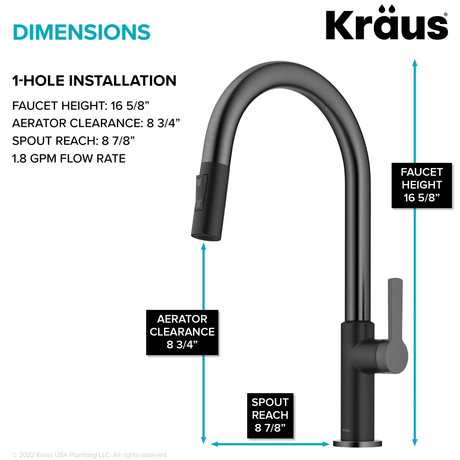 Best Oletto Single Handle Matte Black & Black Stainless Steel Pull-Down Kitchen Faucet Single Hole
