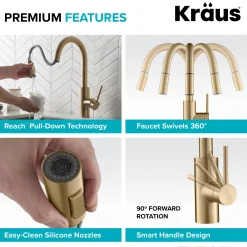 Discount Oletto Single Handle Pull Down Kitchen Faucet in Brushed Brass Single Hole