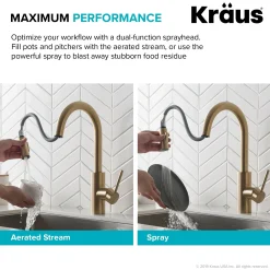 Discount Oletto Single Handle Pull Down Kitchen Faucet in Brushed Brass Single Hole