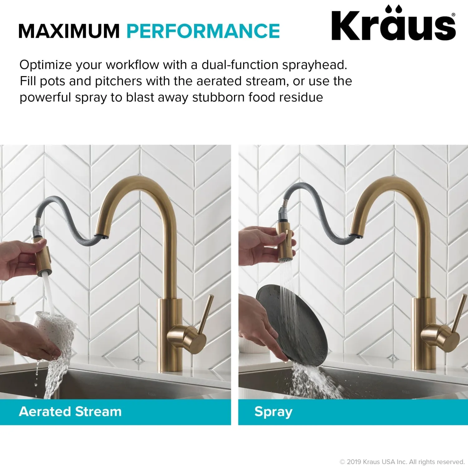Discount Oletto Single Handle Pull Down Kitchen Faucet in Brushed Brass Single Hole