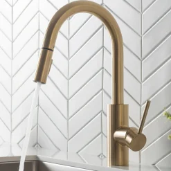 Discount Oletto Single Handle Pull Down Kitchen Faucet in Brushed Brass Single Hole