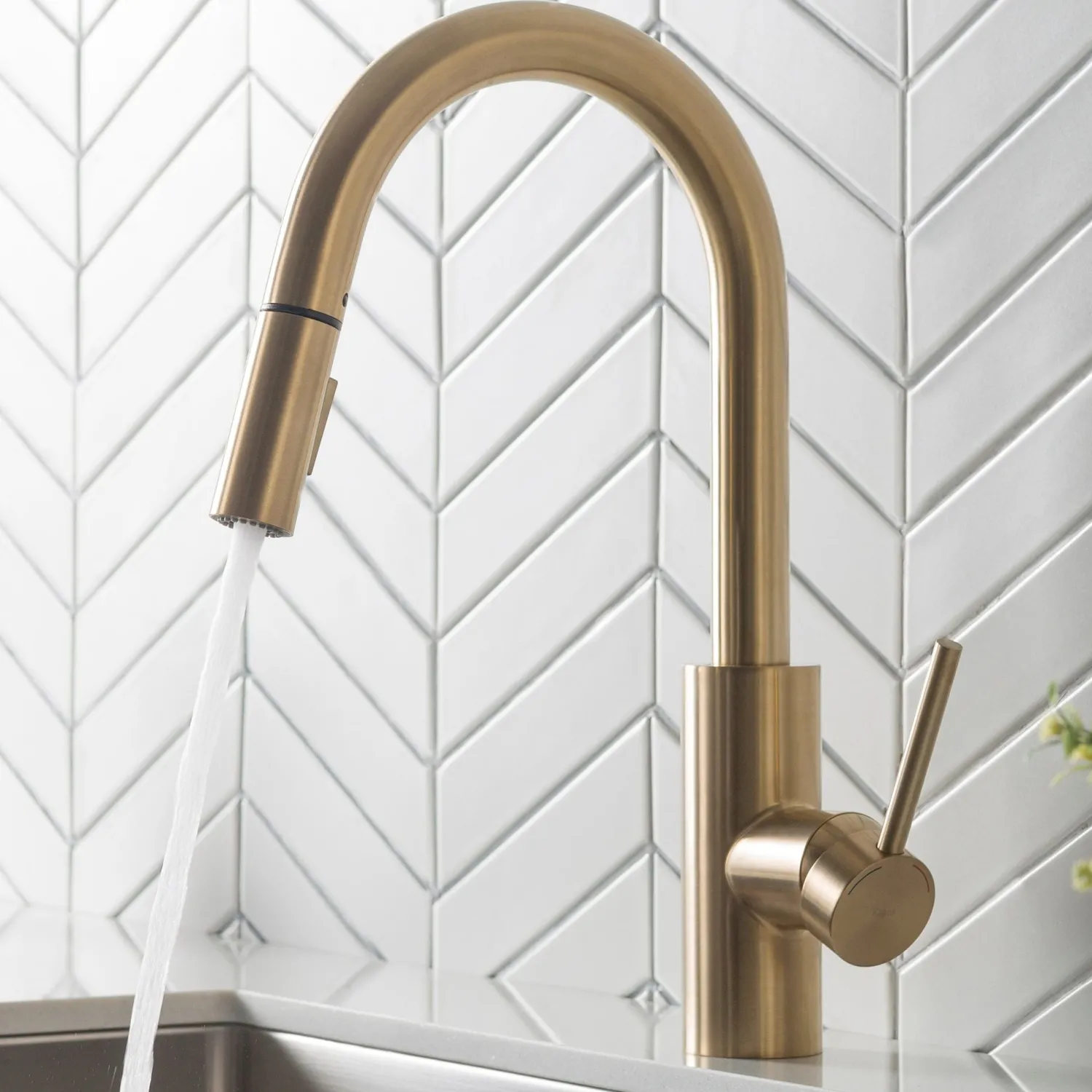 Discount Oletto Single Handle Pull Down Kitchen Faucet in Brushed Brass Single Hole