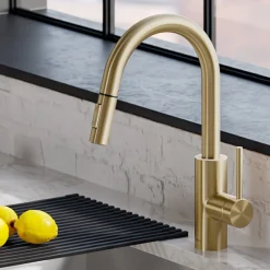 Discount Oletto Single Handle Pull Down Kitchen Faucet in Brushed Brass Single Hole