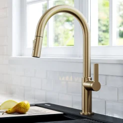 Online Oletto Single Handle Pull-Down Kitchen Faucet in Spot Free Antique Champagne Bronze Single Hole