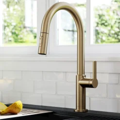 Online Oletto Single Handle Pull-Down Kitchen Faucet in Spot Free Antique Champagne Bronze Single Hole