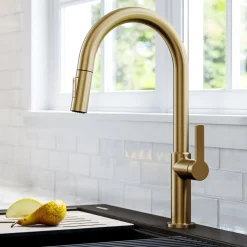 Sale Oletto Single Handle Pull-Down Kitchen Faucet in Brushed Brass Single Hole