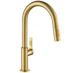 Sale Oletto Single Handle Pull-Down Kitchen Faucet in Brushed Brass Single Hole