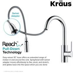 Online Oletto Single Lever Pull Down Kitchen Faucet in Chrome Single Hole