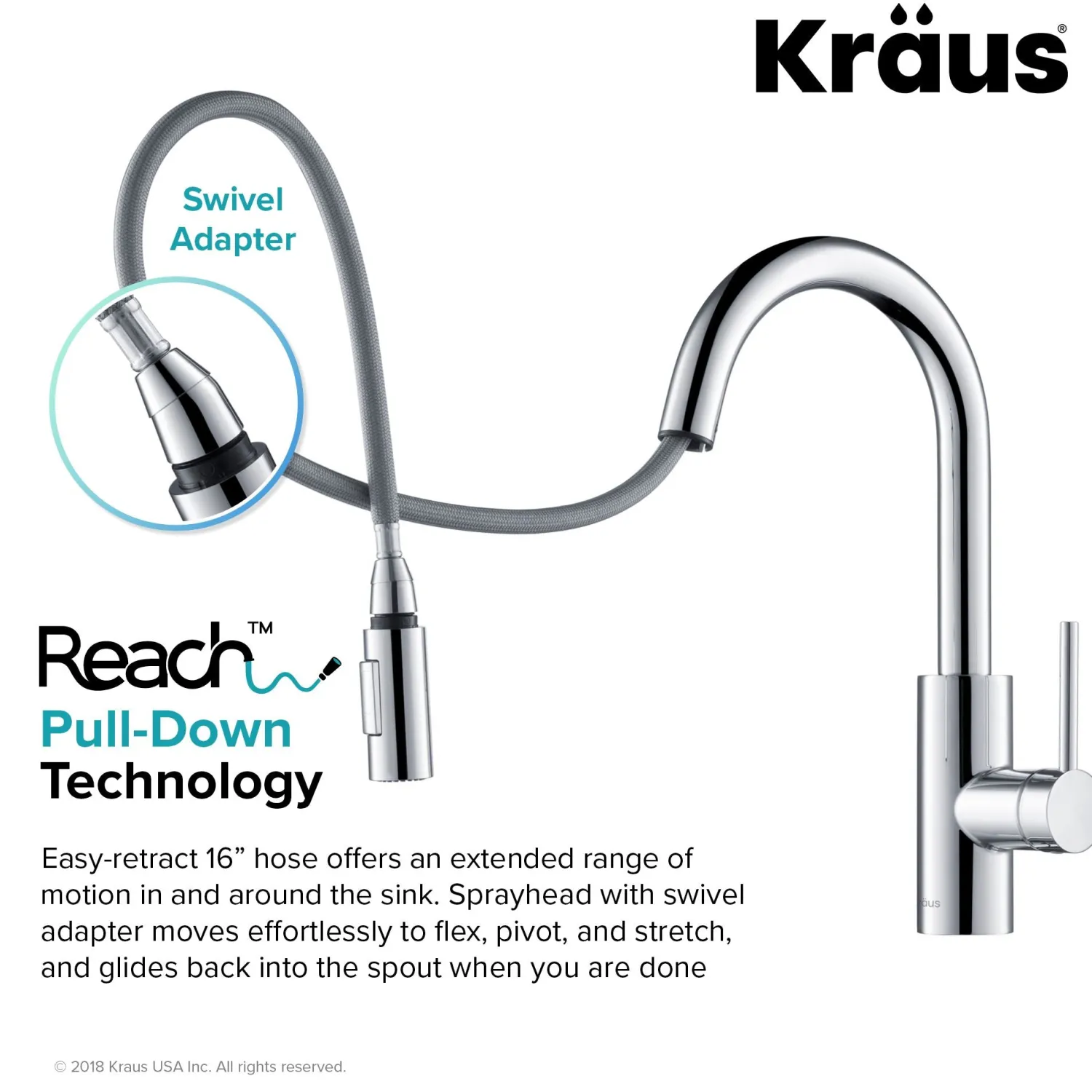 Online Oletto Single Lever Pull Down Kitchen Faucet in Chrome Single Hole