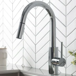 Online Oletto Single Lever Pull Down Kitchen Faucet in Chrome Single Hole