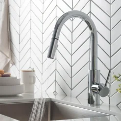 Online Oletto Single Lever Pull Down Kitchen Faucet in Chrome Single Hole
