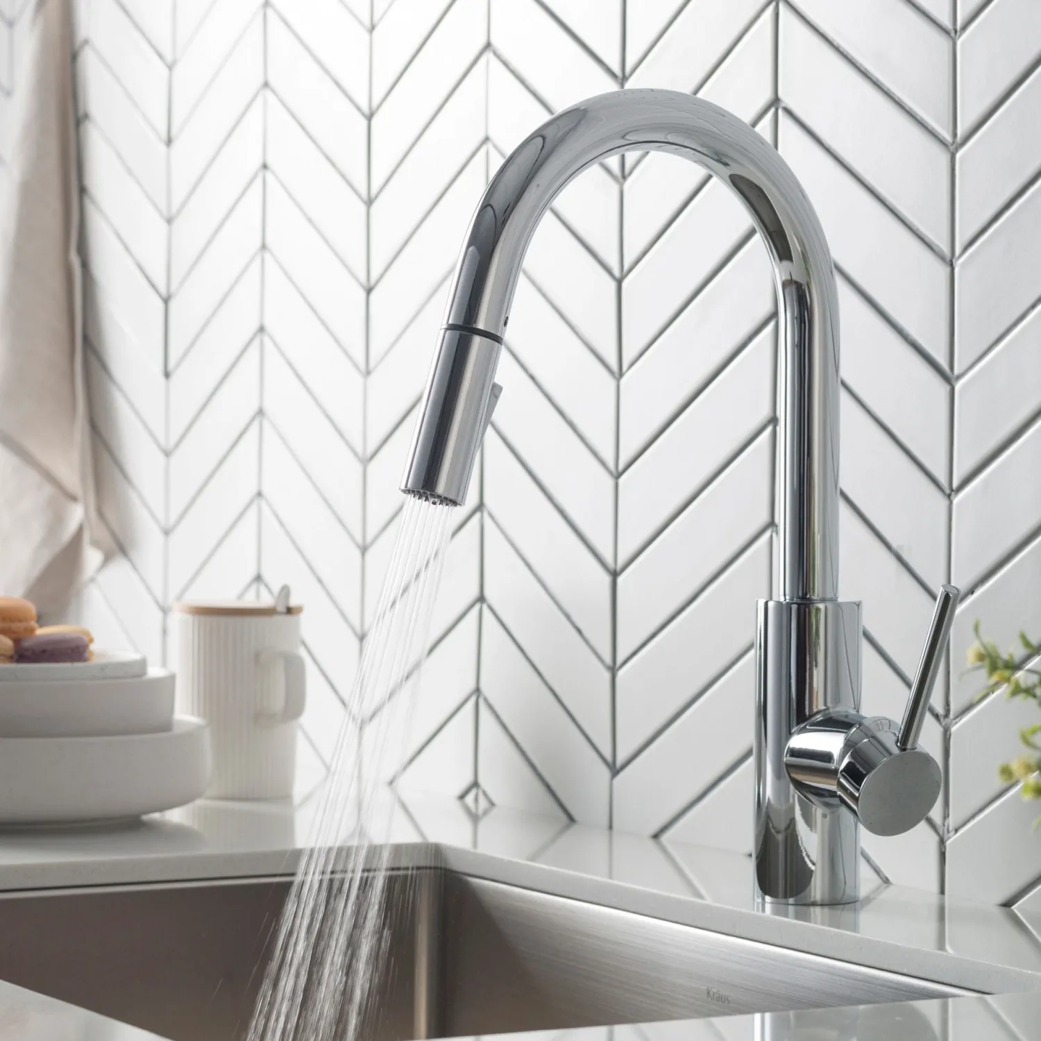 Online Oletto Single Lever Pull Down Kitchen Faucet in Chrome Single Hole