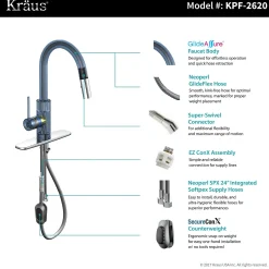 Online Oletto Single Lever Pull Down Kitchen Faucet in Chrome Single Hole