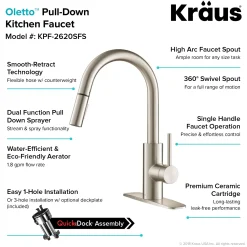 New Oletto Single Lever Pull Down Kitchen Faucet in Spot Free all-Brite Stainless Steel Single Hole