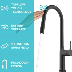 Online Oletto Tall Modern Single-Handle Touch Activated with Pull Down Sprayer in Matte Black Touchless, Sensor And Tap Activated Kitchen Faucets