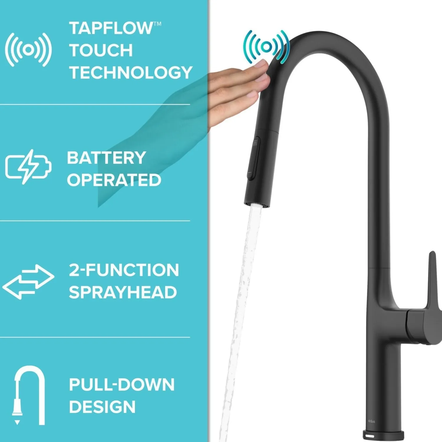 Online Oletto Tall Modern Single-Handle Touch Activated with Pull Down Sprayer in Matte Black Touchless, Sensor And Tap Activated Kitchen Faucets