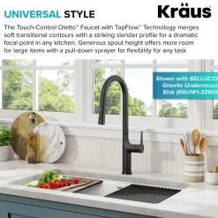 Online Oletto Tall Modern Single-Handle Touch Activated with Pull Down Sprayer in Matte Black Touchless, Sensor And Tap Activated Kitchen Faucets