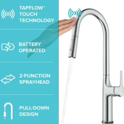 New Oletto Tall Modern Single-Handle Touch Activated with Pull Down Sprayer in Chrome Touchless, Sensor And Tap Activated Kitchen Faucets