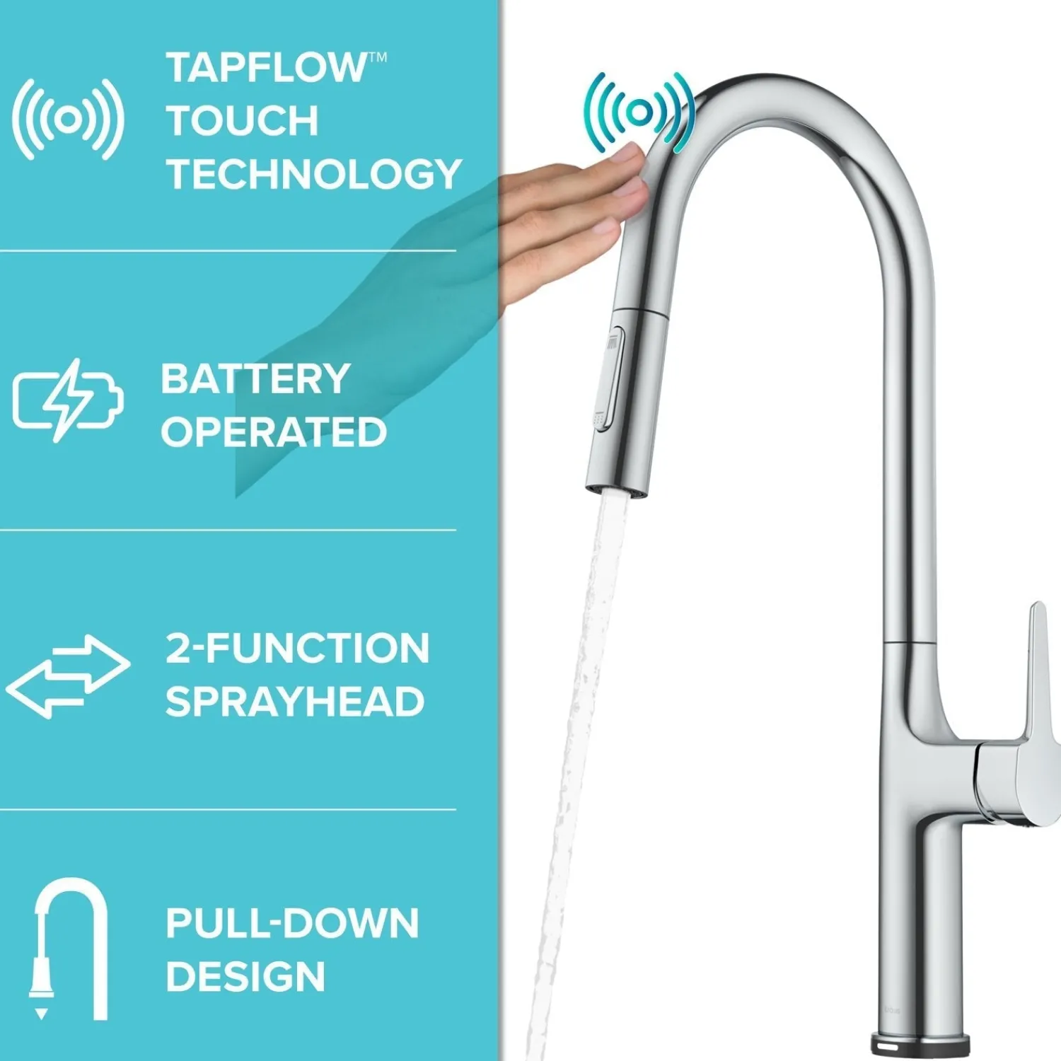 New Oletto Tall Modern Single-Handle Touch Activated with Pull Down Sprayer in Chrome Touchless, Sensor And Tap Activated Kitchen Faucets