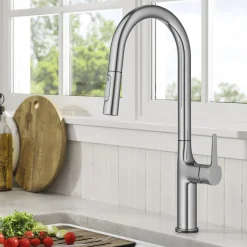 New Oletto Tall Modern Single-Handle Touch Activated with Pull Down Sprayer in Chrome Touchless, Sensor And Tap Activated Kitchen Faucets