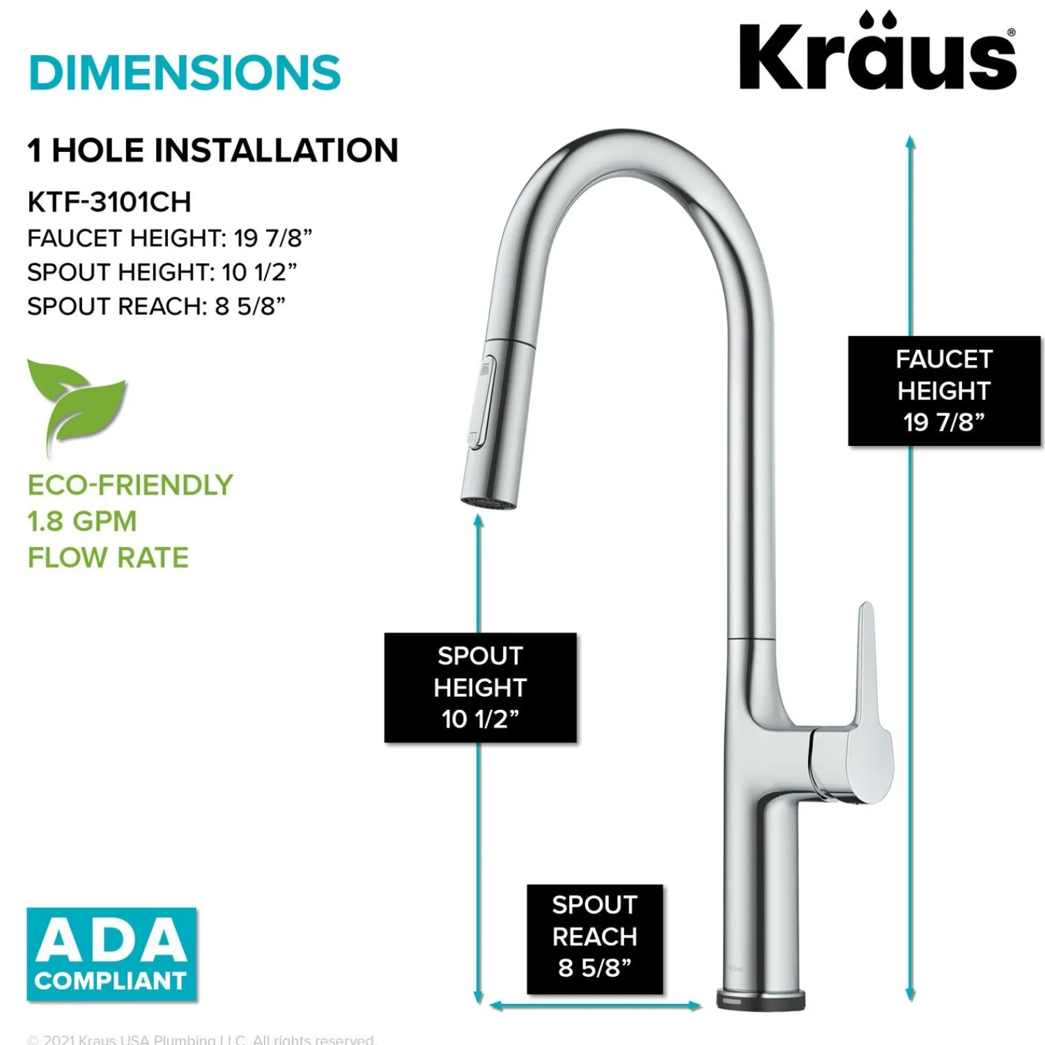 New Oletto Tall Modern Single-Handle Touch Activated with Pull Down Sprayer in Chrome Touchless, Sensor And Tap Activated Kitchen Faucets