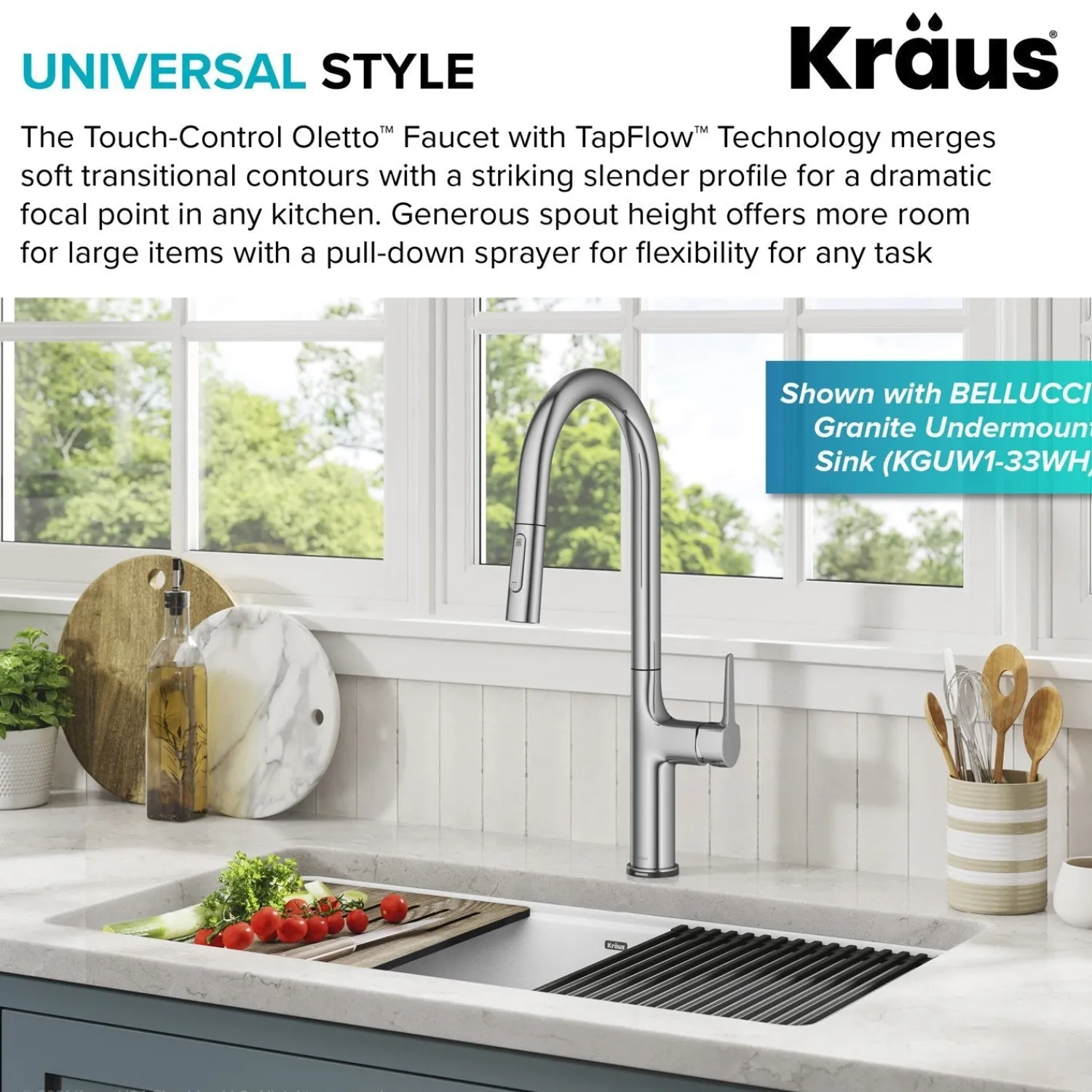New Oletto Tall Modern Single-Handle Touch Activated with Pull Down Sprayer in Chrome Touchless, Sensor And Tap Activated Kitchen Faucets