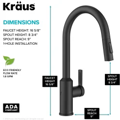 Clearance Oletto Touchless Pull-Down Kitchen Faucet in Matte Black Touchless, Sensor And Tap Activated Kitchen Faucets|Single Hole