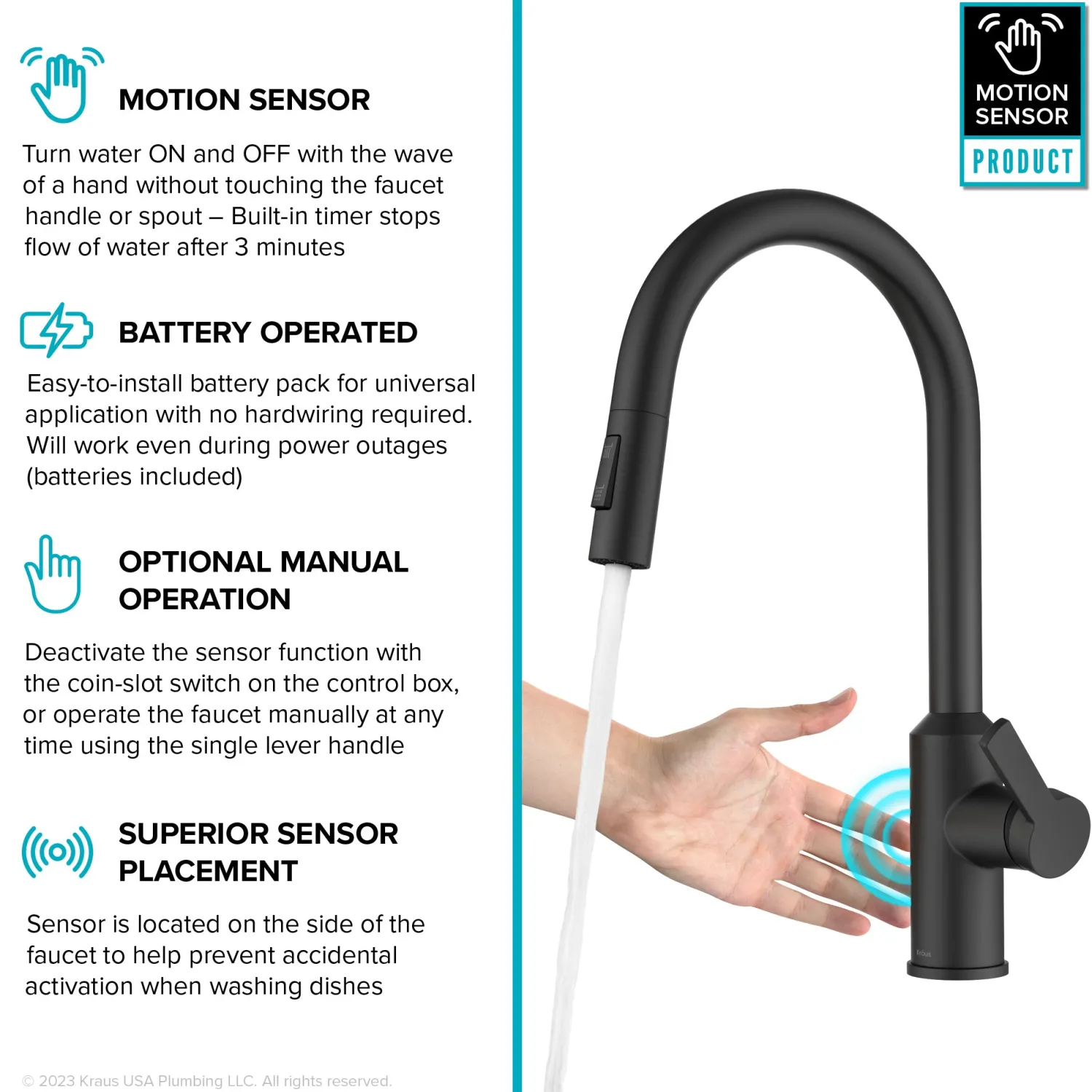 Clearance Oletto Touchless Pull-Down Kitchen Faucet in Matte Black Touchless, Sensor And Tap Activated Kitchen Faucets|Single Hole