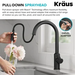 Clearance Oletto Touchless Pull-Down Kitchen Faucet in Matte Black Touchless, Sensor And Tap Activated Kitchen Faucets|Single Hole