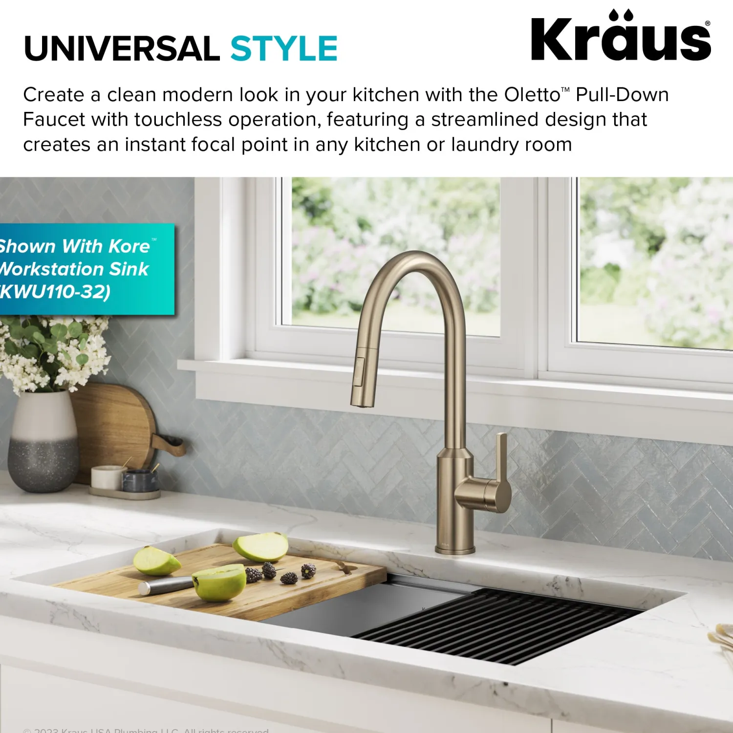 Oletto Touchless Pull-Down Kitchen Faucet in Spot-Free Antique Champagne Bronze Touchless, Sensor And Tap Activated Kitchen Faucets|Single Hole