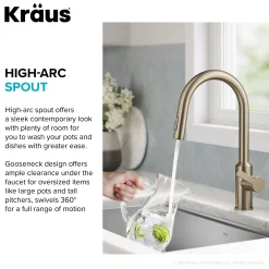 Oletto Touchless Pull-Down Kitchen Faucet in Spot-Free Antique Champagne Bronze Touchless, Sensor And Tap Activated Kitchen Faucets|Single Hole