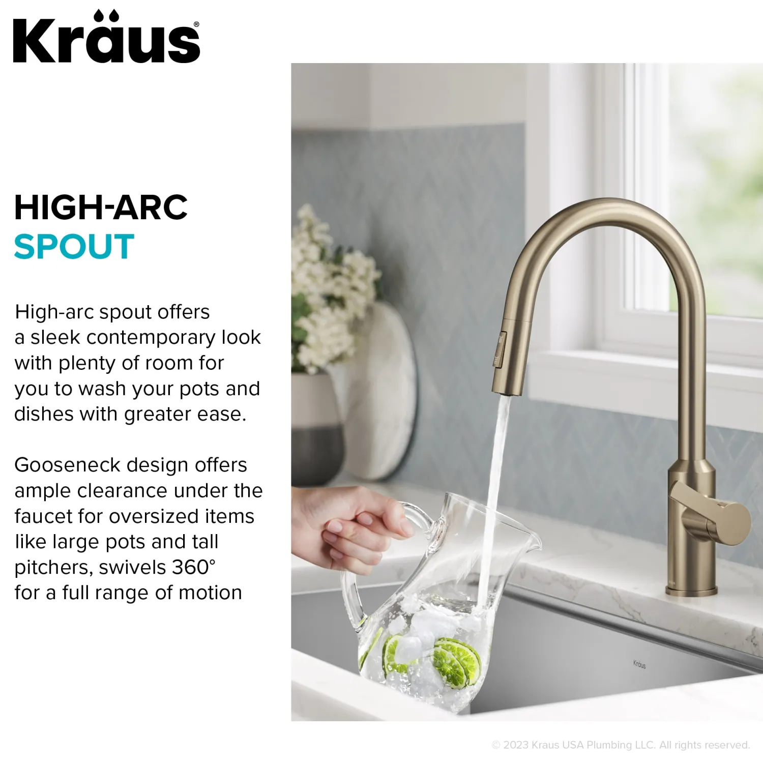 Oletto Touchless Pull-Down Kitchen Faucet in Spot-Free Antique Champagne Bronze Touchless, Sensor And Tap Activated Kitchen Faucets|Single Hole