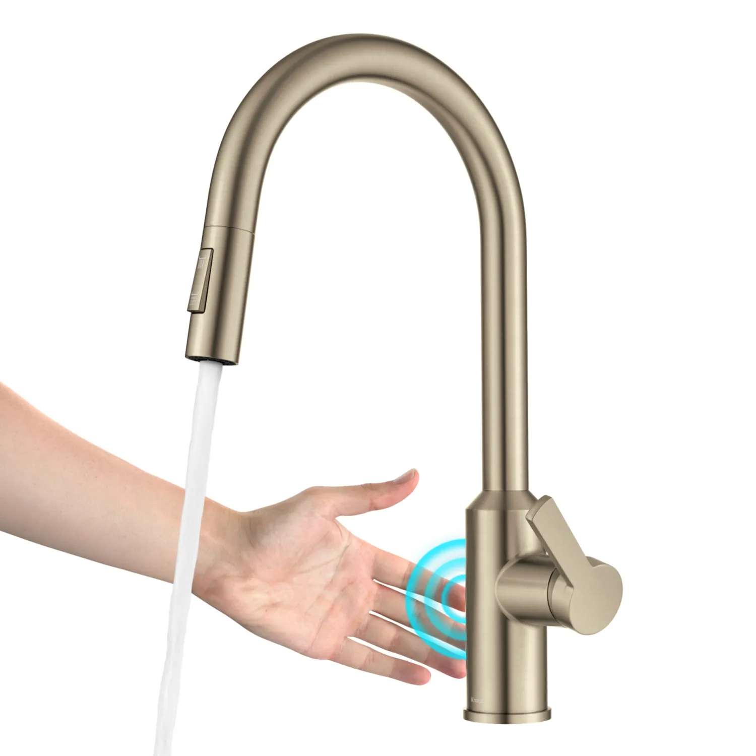Oletto Touchless Pull-Down Kitchen Faucet in Spot-Free Antique Champagne Bronze Touchless, Sensor And Tap Activated Kitchen Faucets|Single Hole