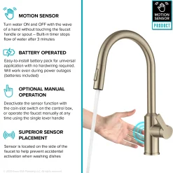 Oletto Touchless Pull-Down Kitchen Faucet in Spot-Free Antique Champagne Bronze Touchless, Sensor And Tap Activated Kitchen Faucets|Single Hole