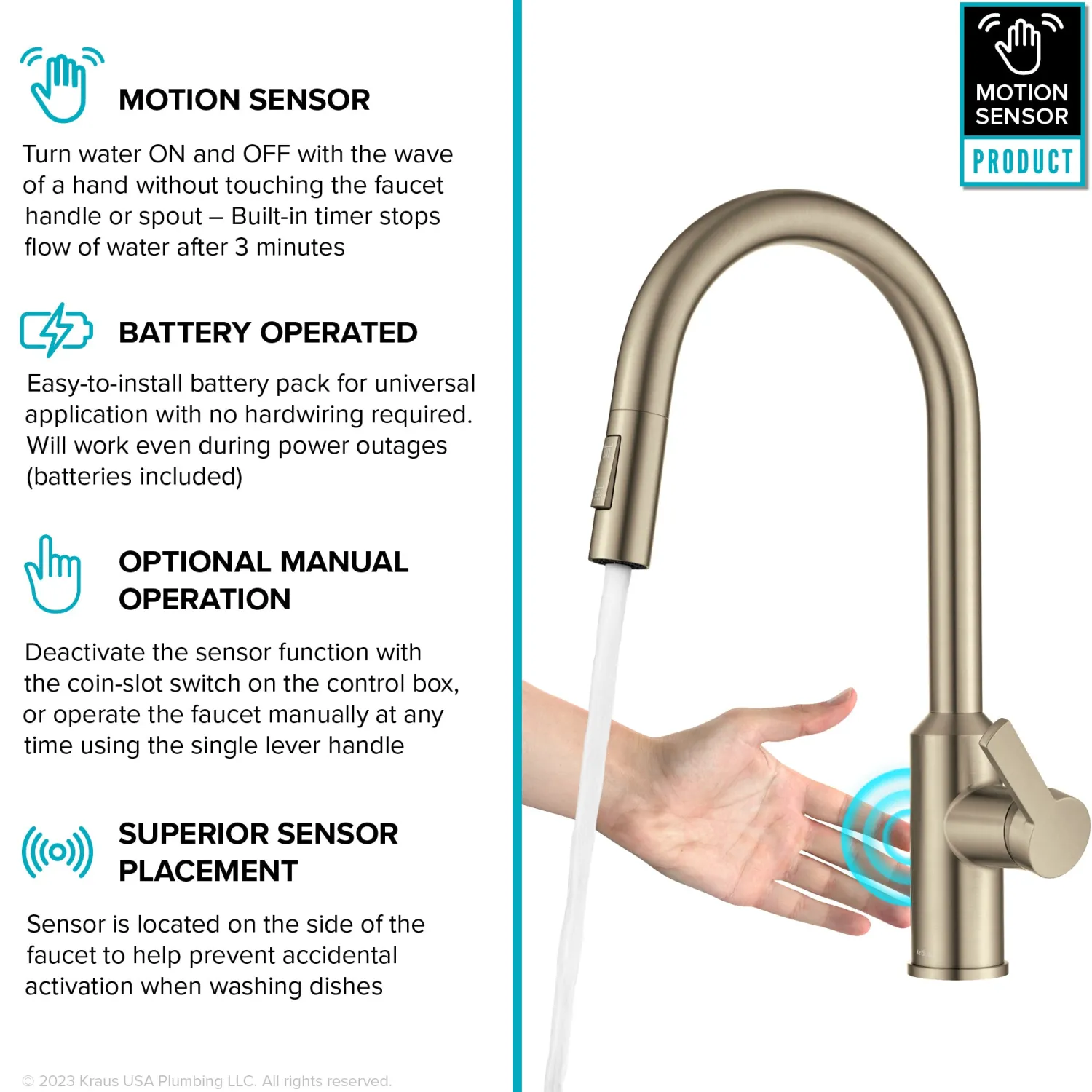 Oletto Touchless Pull-Down Kitchen Faucet in Spot-Free Antique Champagne Bronze Touchless, Sensor And Tap Activated Kitchen Faucets|Single Hole