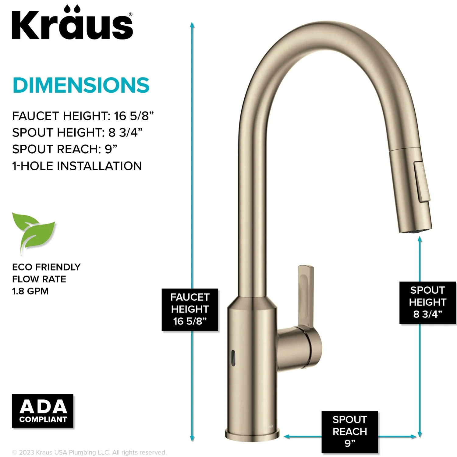 Oletto Touchless Pull-Down Kitchen Faucet in Spot-Free Antique Champagne Bronze Touchless, Sensor And Tap Activated Kitchen Faucets|Single Hole