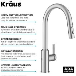 Online Oletto Touchless Pull-Down Kitchen Faucet in Spot-Free Stainless Steel Touchless, Sensor And Tap Activated Kitchen Faucets|Single Hole