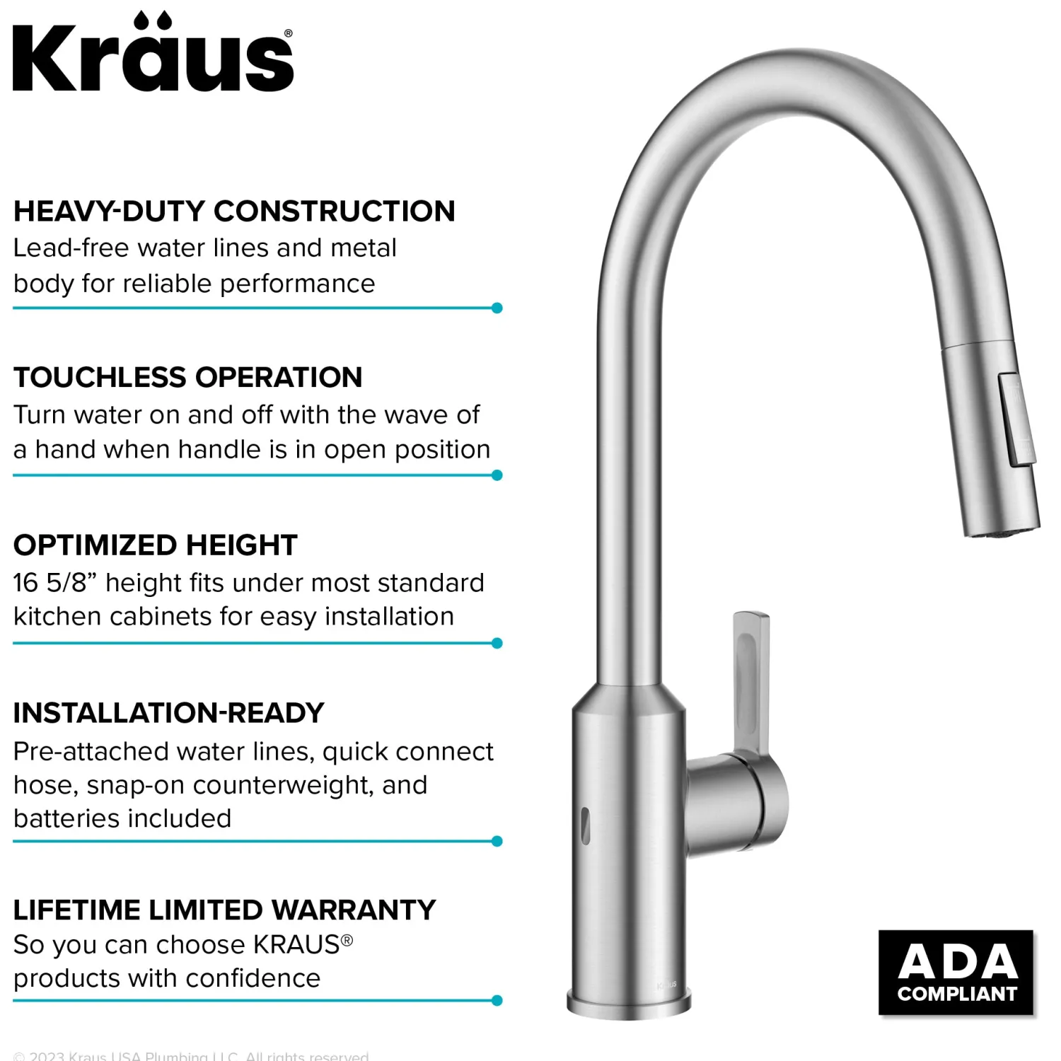 Online Oletto Touchless Pull-Down Kitchen Faucet in Spot-Free Stainless Steel Touchless, Sensor And Tap Activated Kitchen Faucets|Single Hole