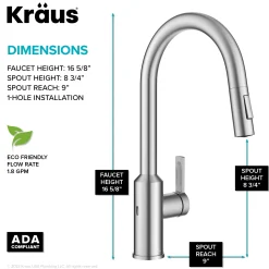 Online Oletto Touchless Pull-Down Kitchen Faucet in Spot-Free Stainless Steel Touchless, Sensor And Tap Activated Kitchen Faucets|Single Hole