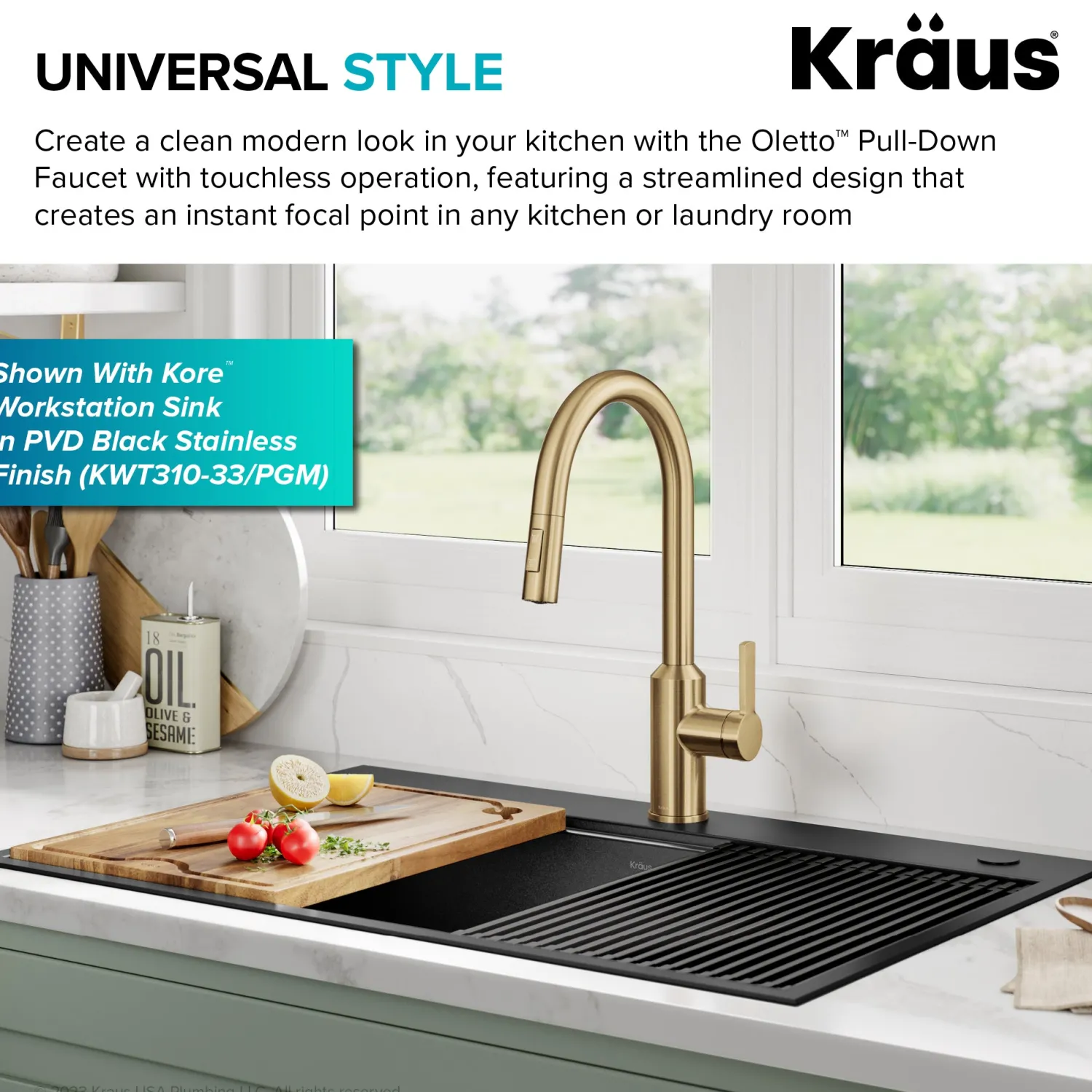 New Oletto Touchless Pull-Down Kitchen Faucet in Brushed Brass Touchless, Sensor And Tap Activated Kitchen Faucets|Single Hole