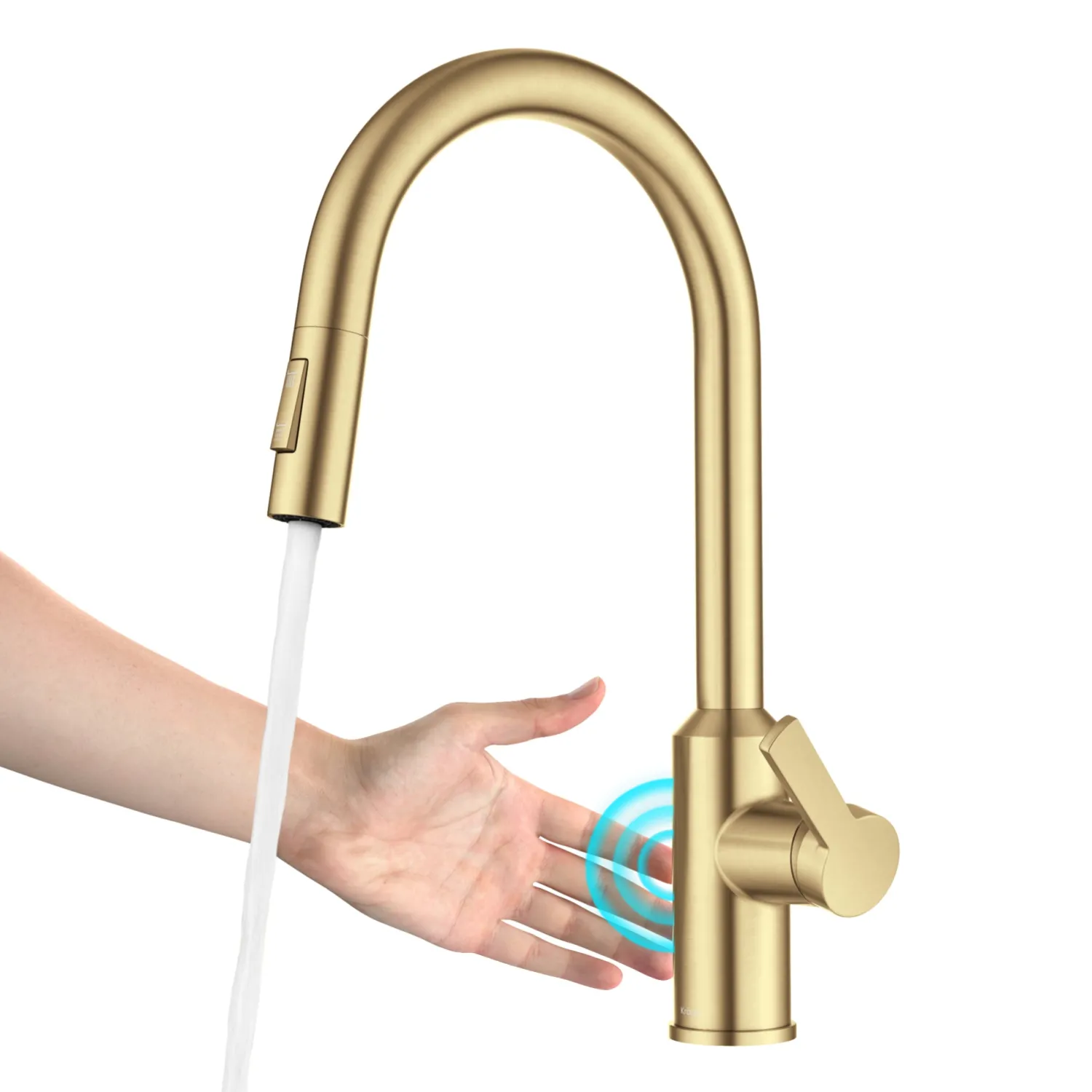 New Oletto Touchless Pull-Down Kitchen Faucet in Brushed Brass Touchless, Sensor And Tap Activated Kitchen Faucets|Single Hole