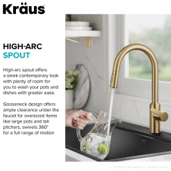 New Oletto Touchless Pull-Down Kitchen Faucet in Brushed Brass Touchless, Sensor And Tap Activated Kitchen Faucets|Single Hole