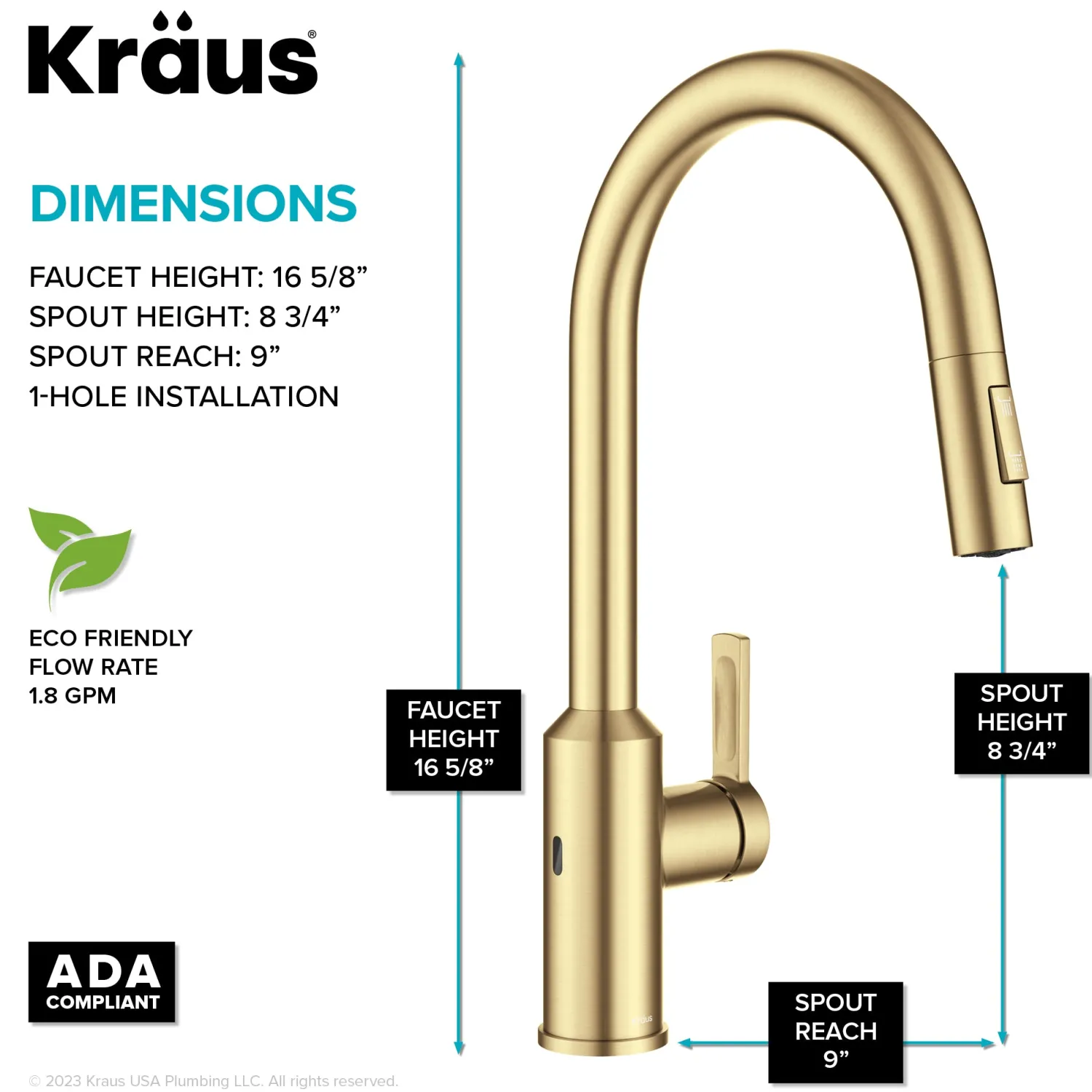 New Oletto Touchless Pull-Down Kitchen Faucet in Brushed Brass Touchless, Sensor And Tap Activated Kitchen Faucets|Single Hole