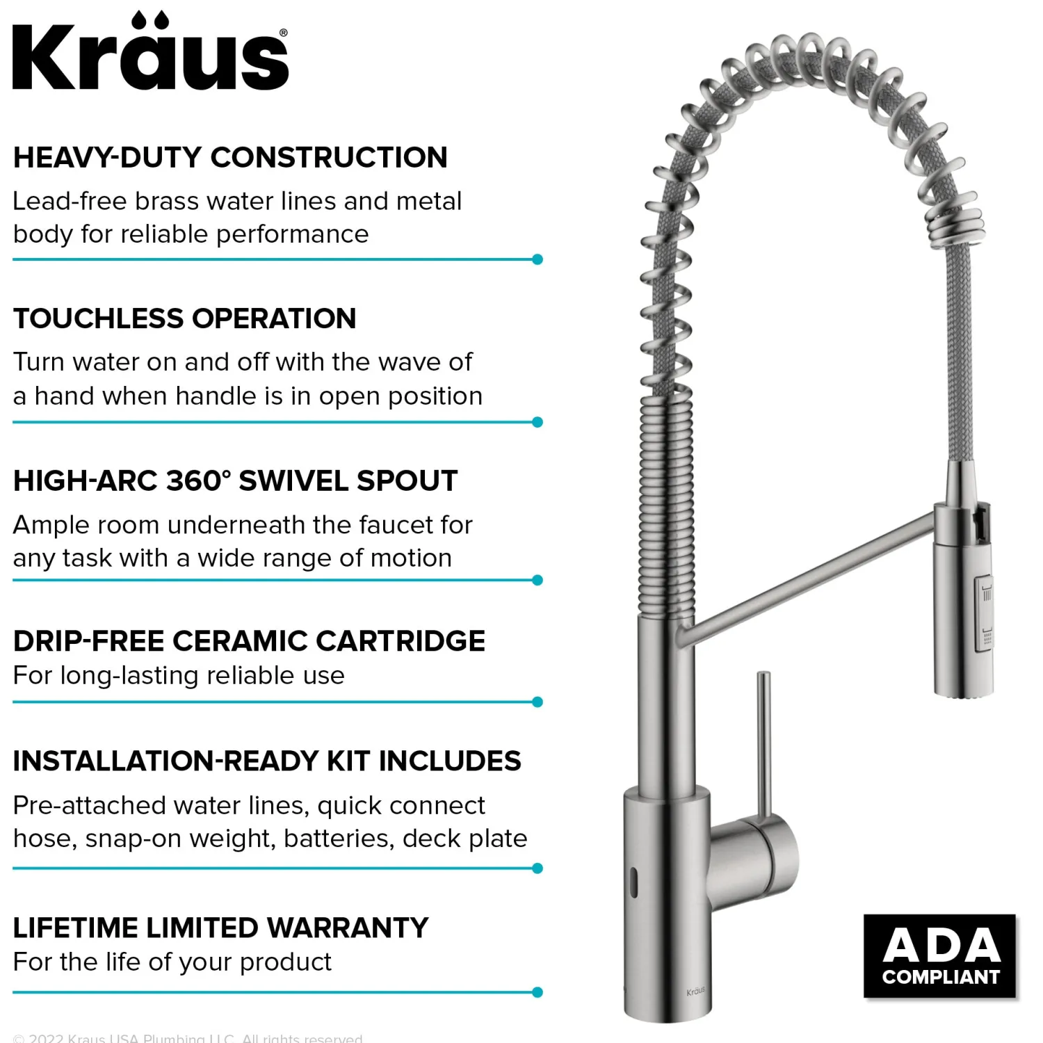 Online Oletto Touchless Pull-Down Single Handle Faucet in Spot Free Stainless Steel Touchless, Sensor And Tap Activated Kitchen Faucets|Single Hole