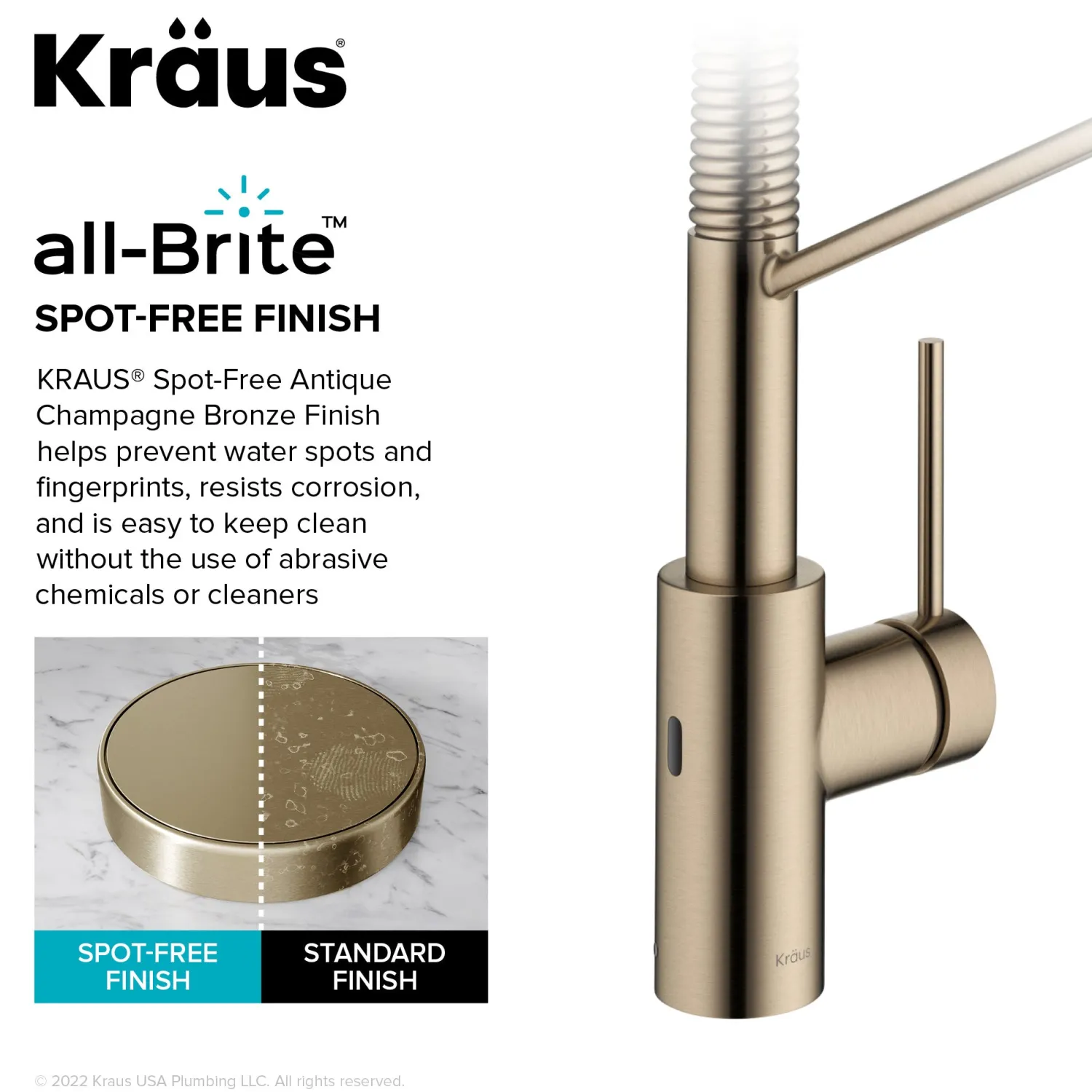 Discount Oletto Touchless Pull-Down Single Handle Faucet in Spot Free Antique Champagne Bronze Touchless, Sensor And Tap Activated Kitchen Faucets|Single Hole